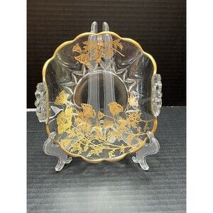 Depression Era Glass Bonbon Tray Silver City Gold Hampton Overlay Poppy Pattern